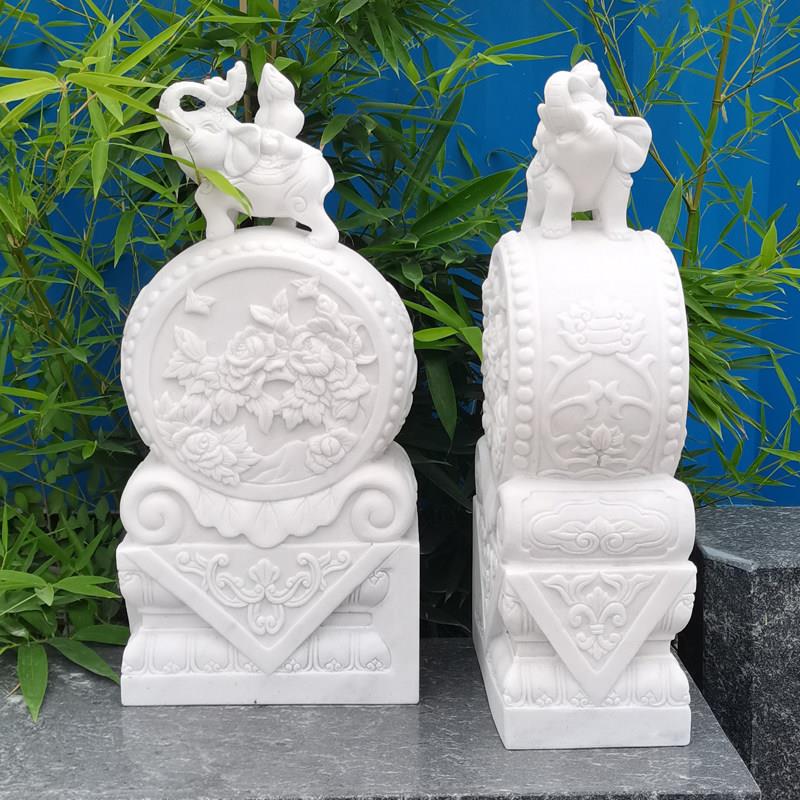 石雕门墩石鼓石墩一对天然汉白玉抱鼓石小象新中式庭院家门口摆件