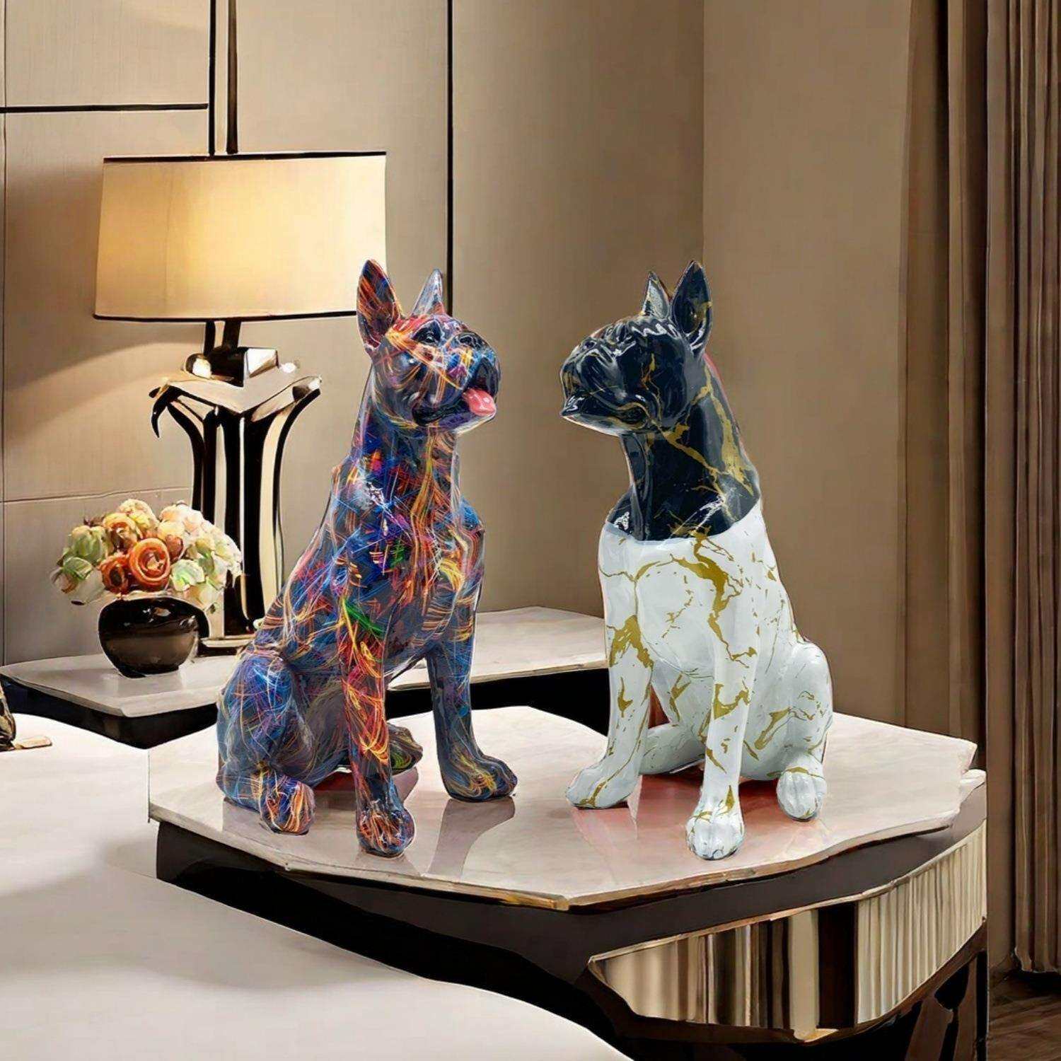 亚马逊现代简约风杜宾犬家居客厅软装书房样板间高级感树脂工艺品