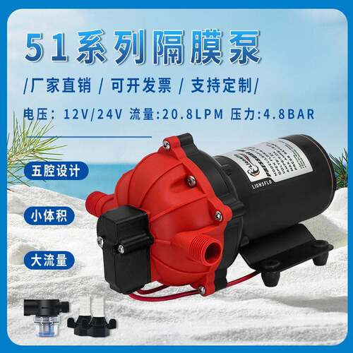 51压水泵12V24V房车游艇压泵大流量农业灌溉五腔冲洗隔膜泵