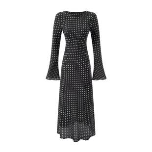 Women's Polka Dot Print Long Sleeve Stretchy Maxi Dress