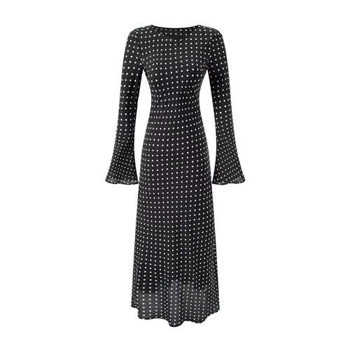 Women's Polka Dot Print Long Sleeve Stretchy Maxi Dress