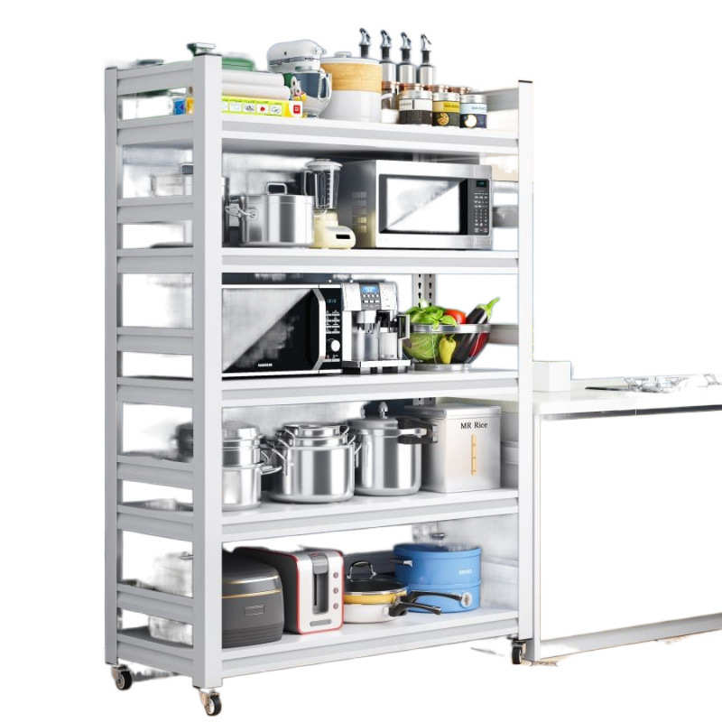 带围栏厨房置物架落地收纳架储物架多功能架子家用置物用品滚轮