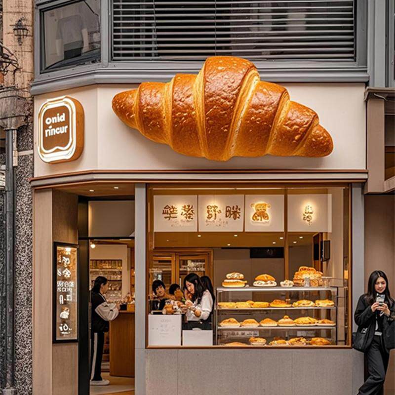 仿真可颂面包模型烘培店门头招牛角包羊角包雕塑立体发光大灯箱