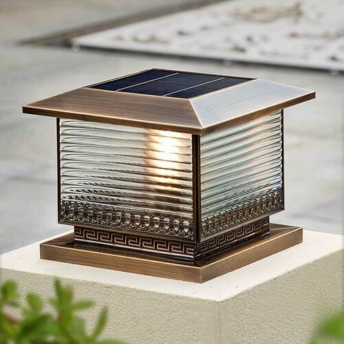 全铜太阳能庭院柱头灯户外防水大门柱子灯室外超亮简约别墅门柱灯