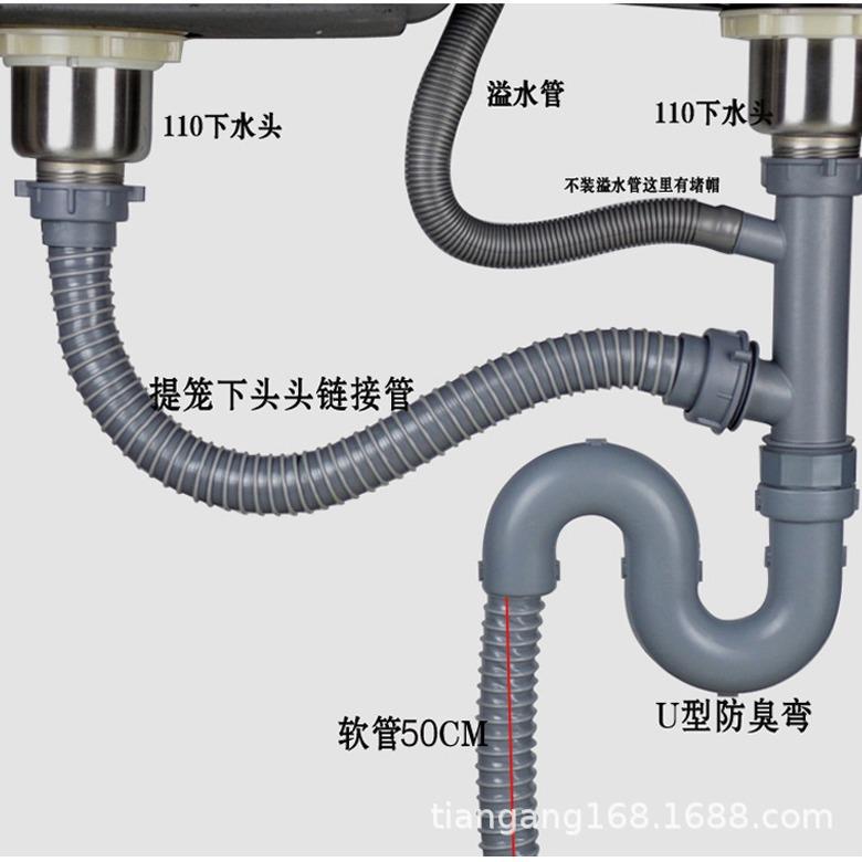 厨房排水管不锈钢双槽单槽管菜盆洗碗池器水槽配件