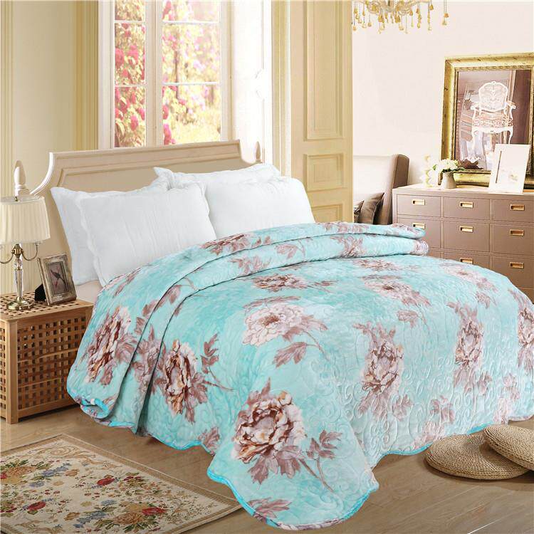 厂家超柔秋冬水洗加厚保暖床单韩版法兰绒绗缝床盖印花毛毯