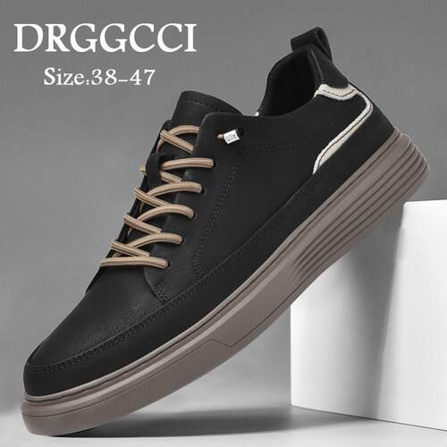 DRGGCCI休闲皮鞋男士2026新款鞋子男时尚男鞋头层牛皮复古滑板鞋