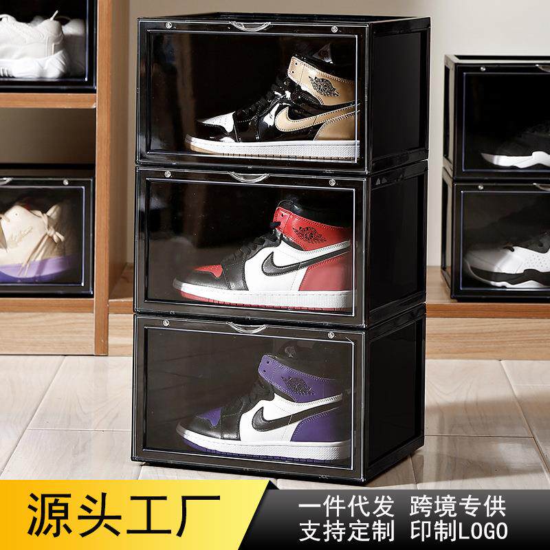加厚aj鞋盒透明篮球鞋鞋盒收纳盒防尘PP翻盖塑料透明鞋盒工厂