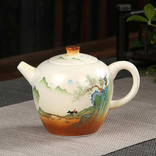 陶瓷功夫茶具单个泡茶器大号手绘柴烧提梁壶 复古粗陶茶壶家用日式