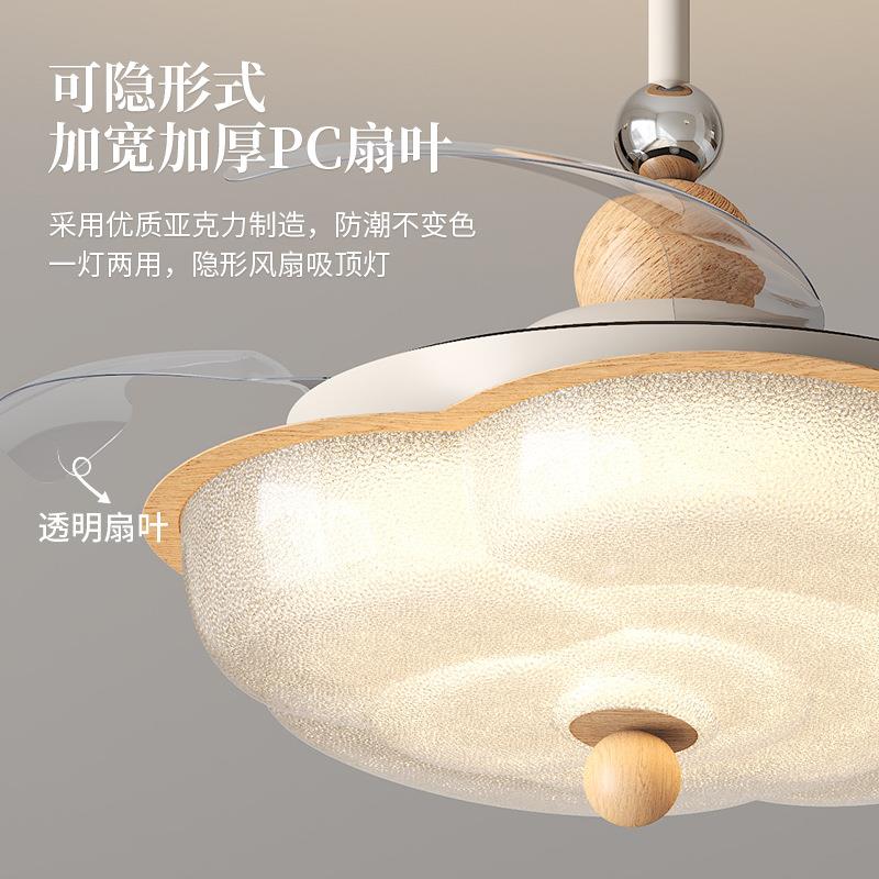 中古风卧室风扇灯隐形静音主卧餐厅一体吊扇灯复古花朵客厅护眼灯图片