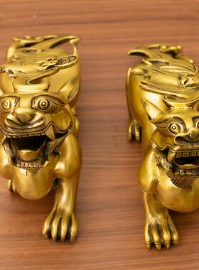 蝠怪兽遍福瑞办兽摆居件黄铜蝙工艺品家客厅铜摆饰公室桌面装WNA