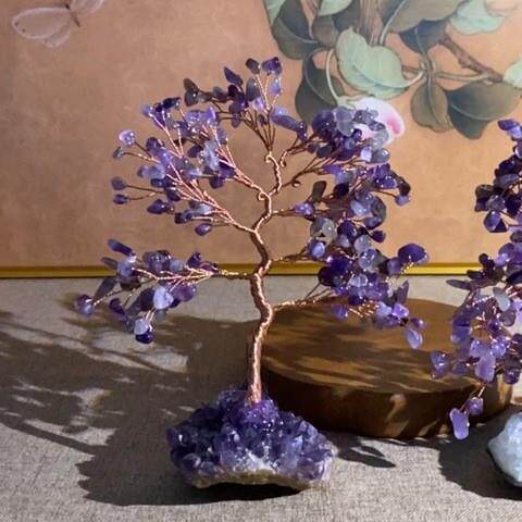 天然水晶发财树摆件粉水晶原石底座招财水晶树家居客厅装饰品