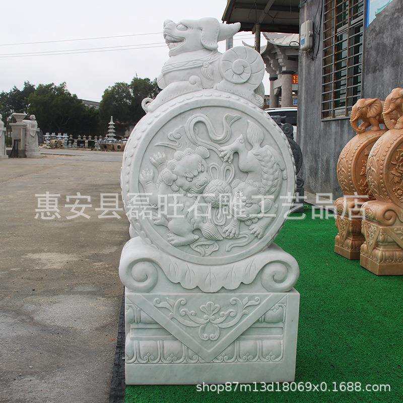 石雕门墩厂家 吉祥石鼓汉白玉貔貅抱鼓石 祠堂景区门口石鼓摆件