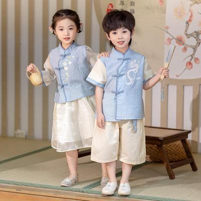 新款儿 童唐装幼儿园汉服演服诗词朗大男出女孩合唱诵国风小少爷