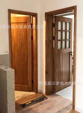 老榆木实木门家用改拱形造隔音入户门防盗门翻新拱门原木板双开门