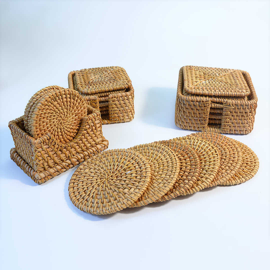 藤编茶杯垫编织隔热垫茶具壶垫杯垫套装带收纳盒杯垫收纳盒,餐饮具,杯垫,淘宝优惠券,粉丝福利购,淘宝优惠卷