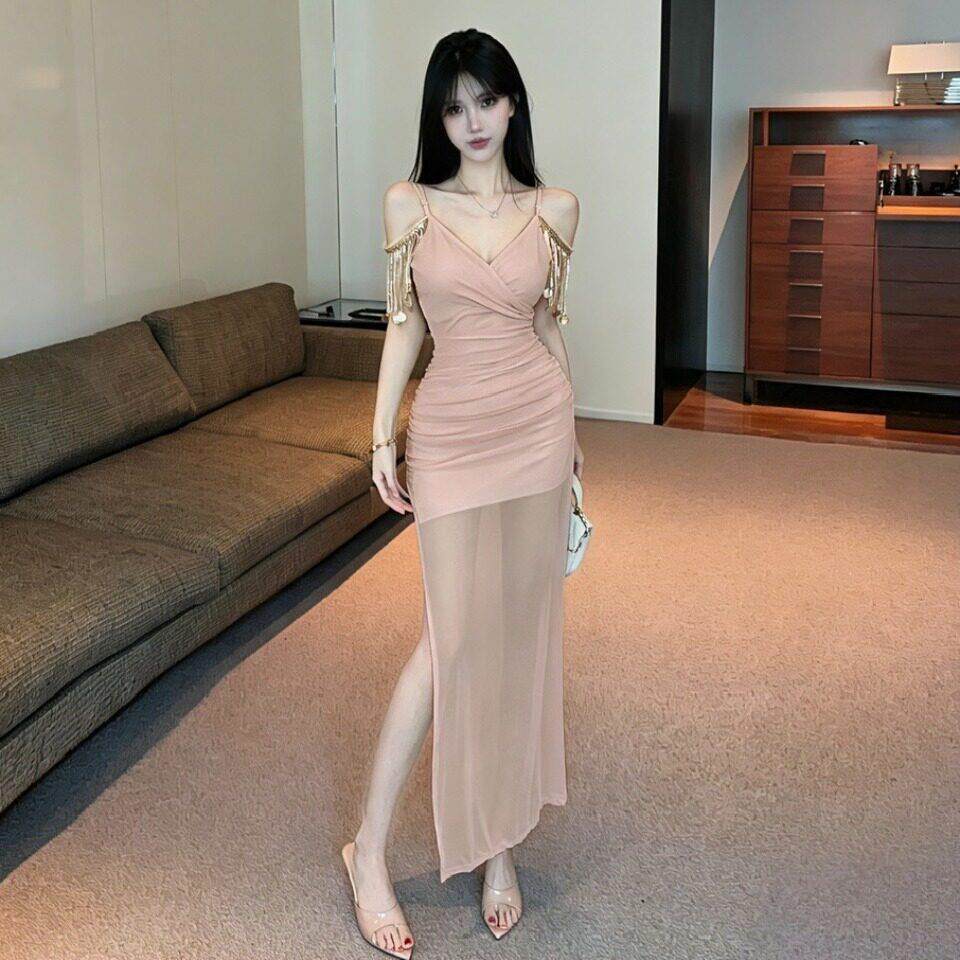 夜总店性感连衣裙减龄技师工作服柔式足浴足疗夜店长裙网纱