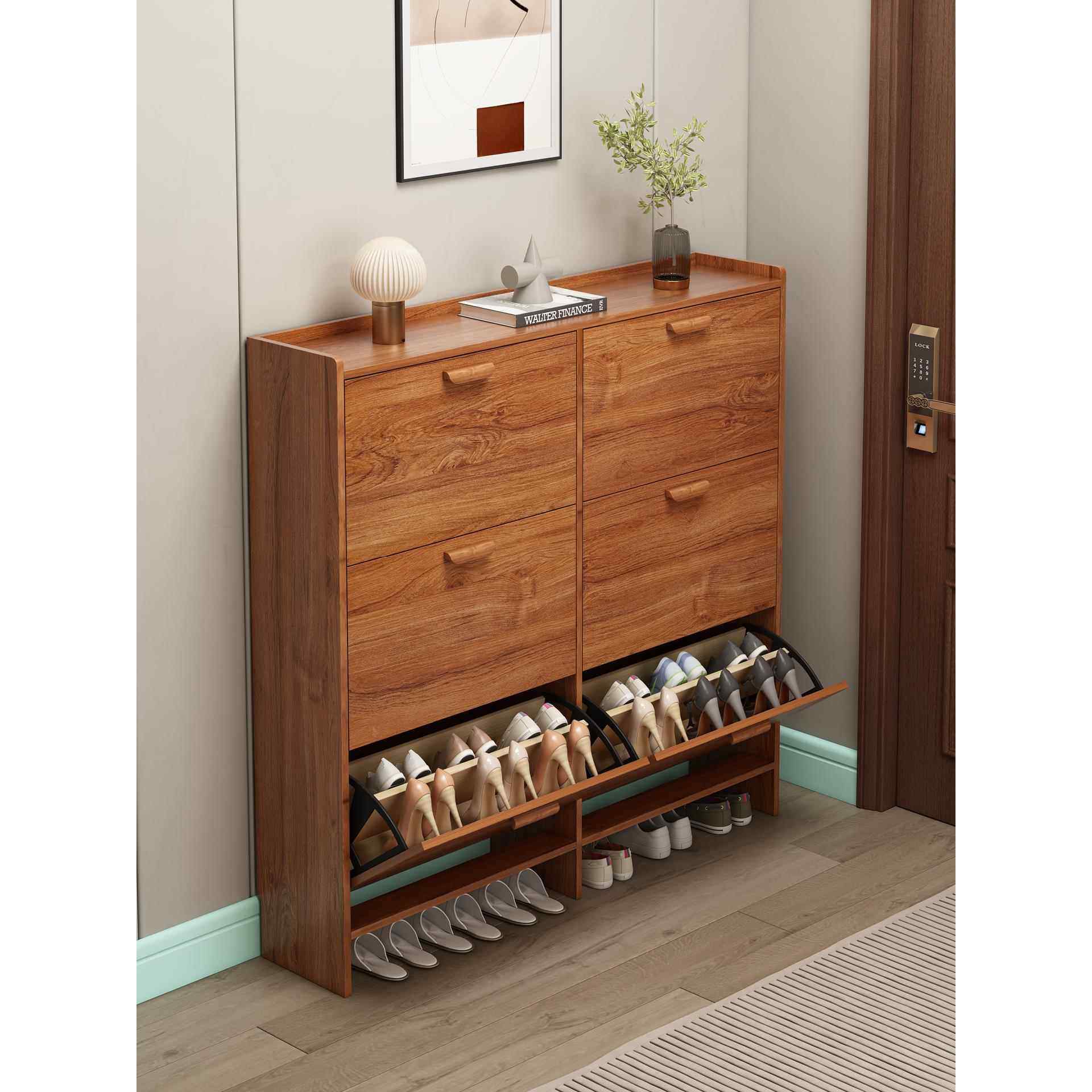 实木超薄鞋柜17cm经济型家用门口简约多功能入户收纳翻斗式小鞋架,住宅家具,鞋柜,淘宝优惠券,粉丝福利购,淘宝优惠卷