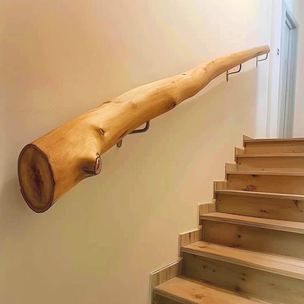 靠墙楼梯实木老人防滑别墅幼儿园走廊栏杆儿童木质扶手装饰高级感