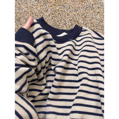 IT UNDER GARDEN 复古条纹圆领卫衣女秋季慵懒风宽松休闲显瘦长袖