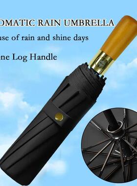 10 Bone Automatic Rain Umbrella Vintage Style Log Handle Umb