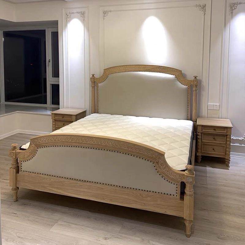 法式复古实木雕花双人床白蜡木1.8米床主卧原木高端别墅布艺婚床