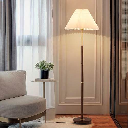 Vnag室e复古网红胡桃木百t褶落地灯北欧中古风客厅卧书i房实木落