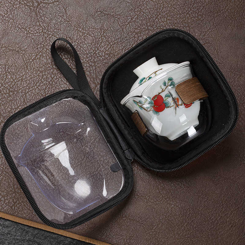 羊脂玉盖碗陶瓷便携旅行快客杯简约防烫泡茶具户外创意商务伴手礼