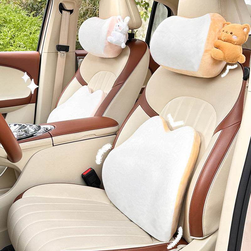 汽车头枕腰靠可爱卡通记忆棉车用护颈枕毛绒柔软保暖护腰靠枕