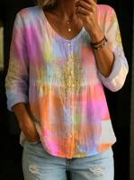 Plus Size Women's Base Blue Flower Print V-Neck Blouse thumbnail 8