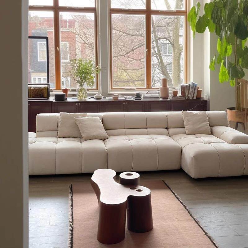 法式奶油风豆腐块沙发简约现代客厅大小户型直排贵妃泡芙布艺沙发