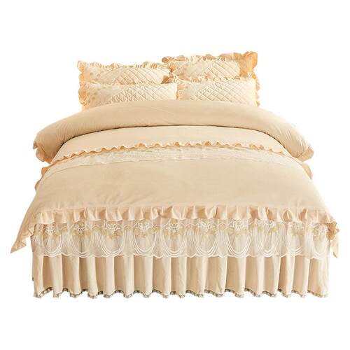 高档式欧公主风牛奶水晶绒蕾丝套床裙双面被冬绒季夹棉保暖床罩四