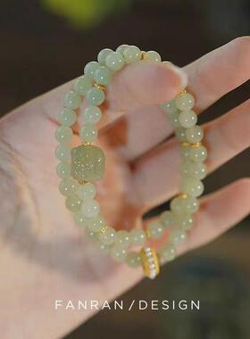 2026天然和田玉手链女晴水玉醒狮款双圈手串轻奢小众青白玉石手串