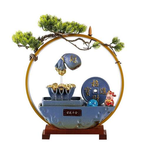 招财流水循环水装饰摆件茶室客厅公司办公室前台桌面开业送礼礼品
