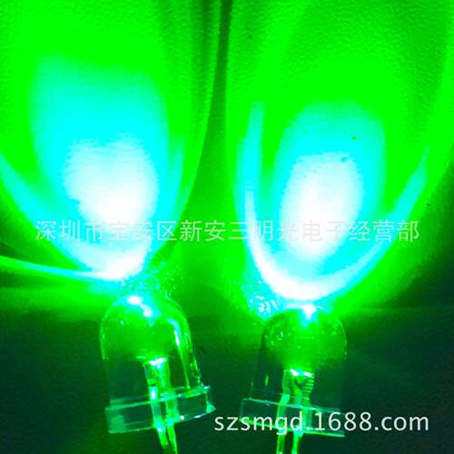 LED灯珠直插10MM/F10白发翠绿超高亮长脚发光二极管F10白发翠绿