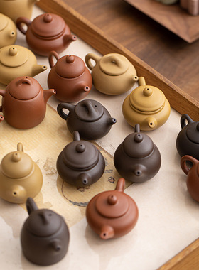 紫砂壶茶玩迷你小茶壶朱泥指尖壶可养茶宠壶西施小号精品摆件