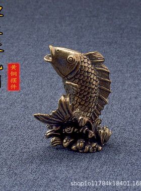 纯铜载鲤鱼摆件黄铜金属小金鱼工艺品家居鲤鱼跳龙门摆饰摆摊爆款