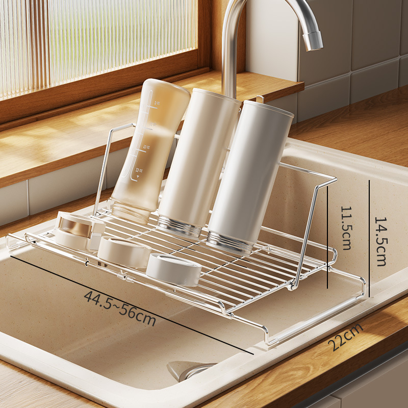 水池伸缩沥水架不锈钢厨房水槽置物架极窄抹布架海绵收纳沥水篮