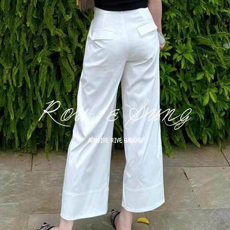 ROUJE SUNG白色九分直筒西装裤女夏季薄款大码显瘦高腰窄版阔腿裤