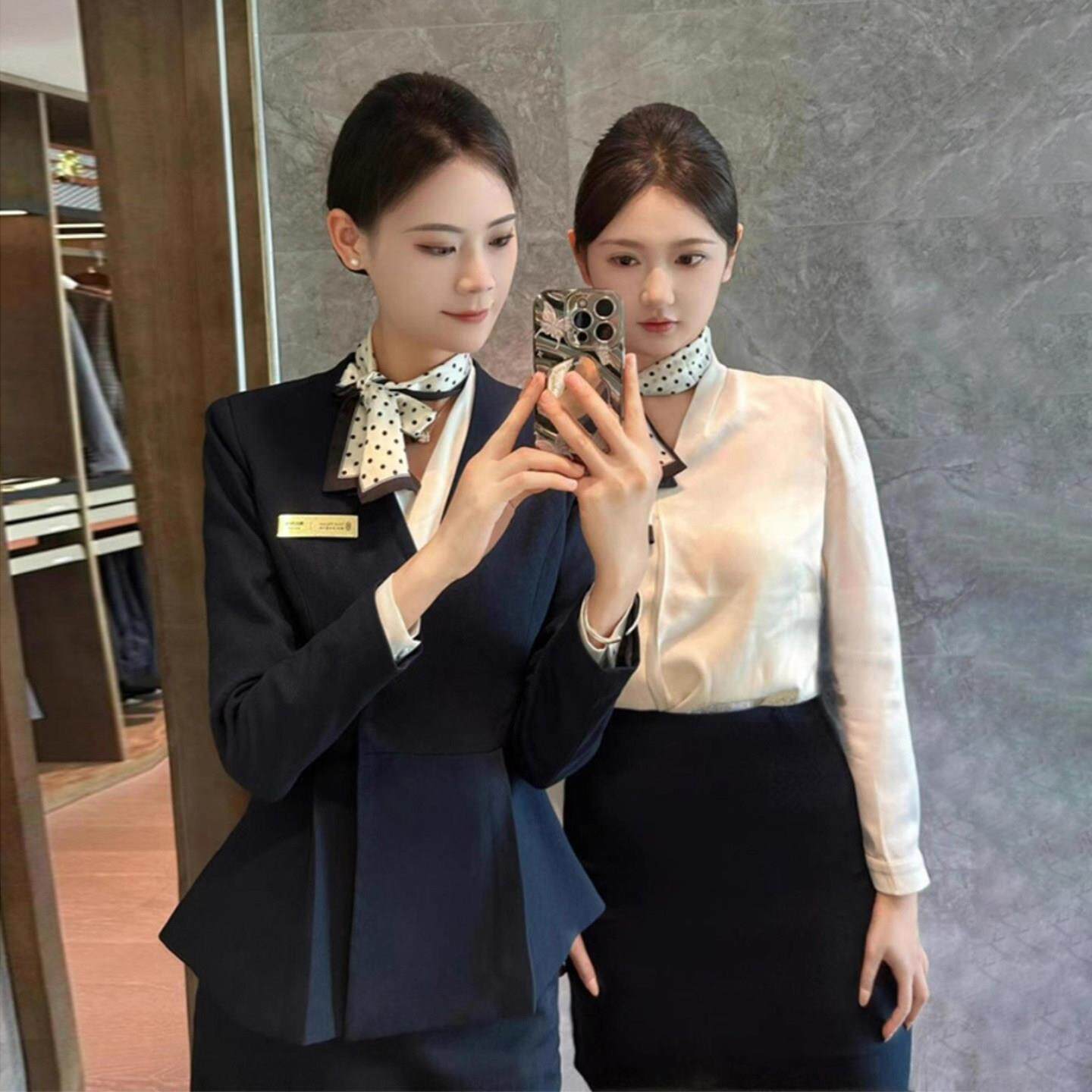职业套装女春秋教师正装西装套裙案场客服珠宝店酒店前台工作服秋