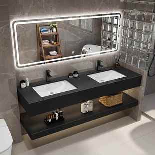定制岩板双盆洗手台陶瓷一体浴室柜组合公共卫生间大尺寸洗脸洗漱