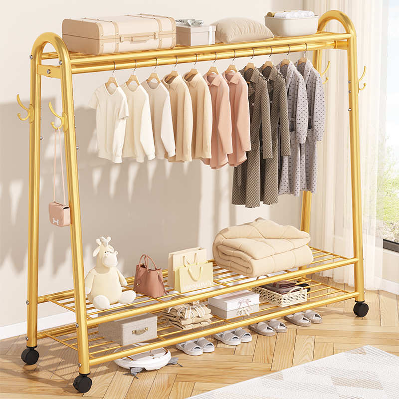 室内简易晾衣架落地式阳台晾衣杆卧室立式挂衣架家用收 纳晒衣服