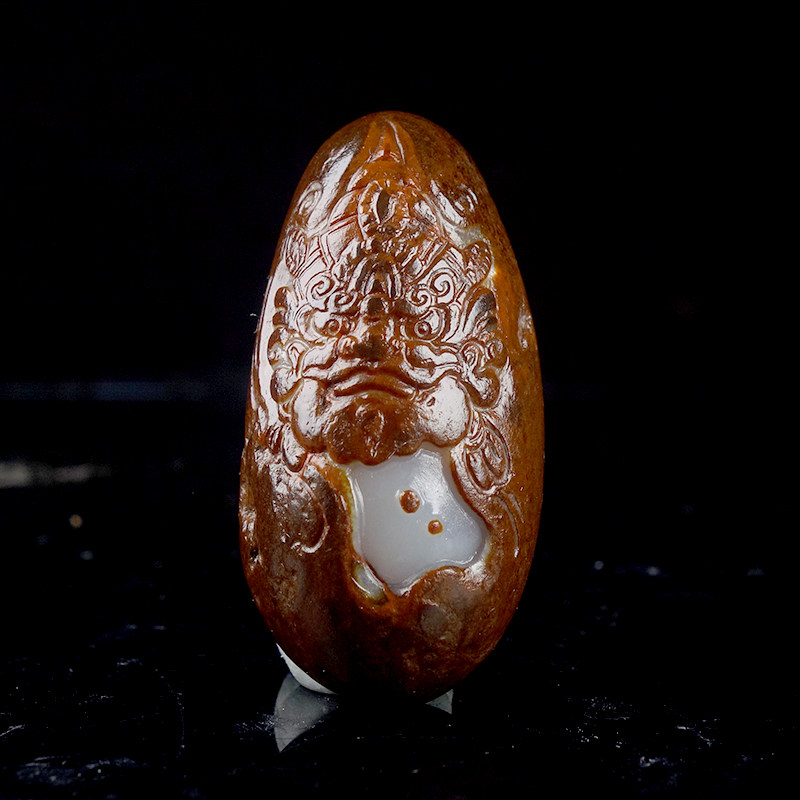 G保佑平安保真新疆和田玉白玉籽料独籽红皮白肉钟馗吊坠21.50g