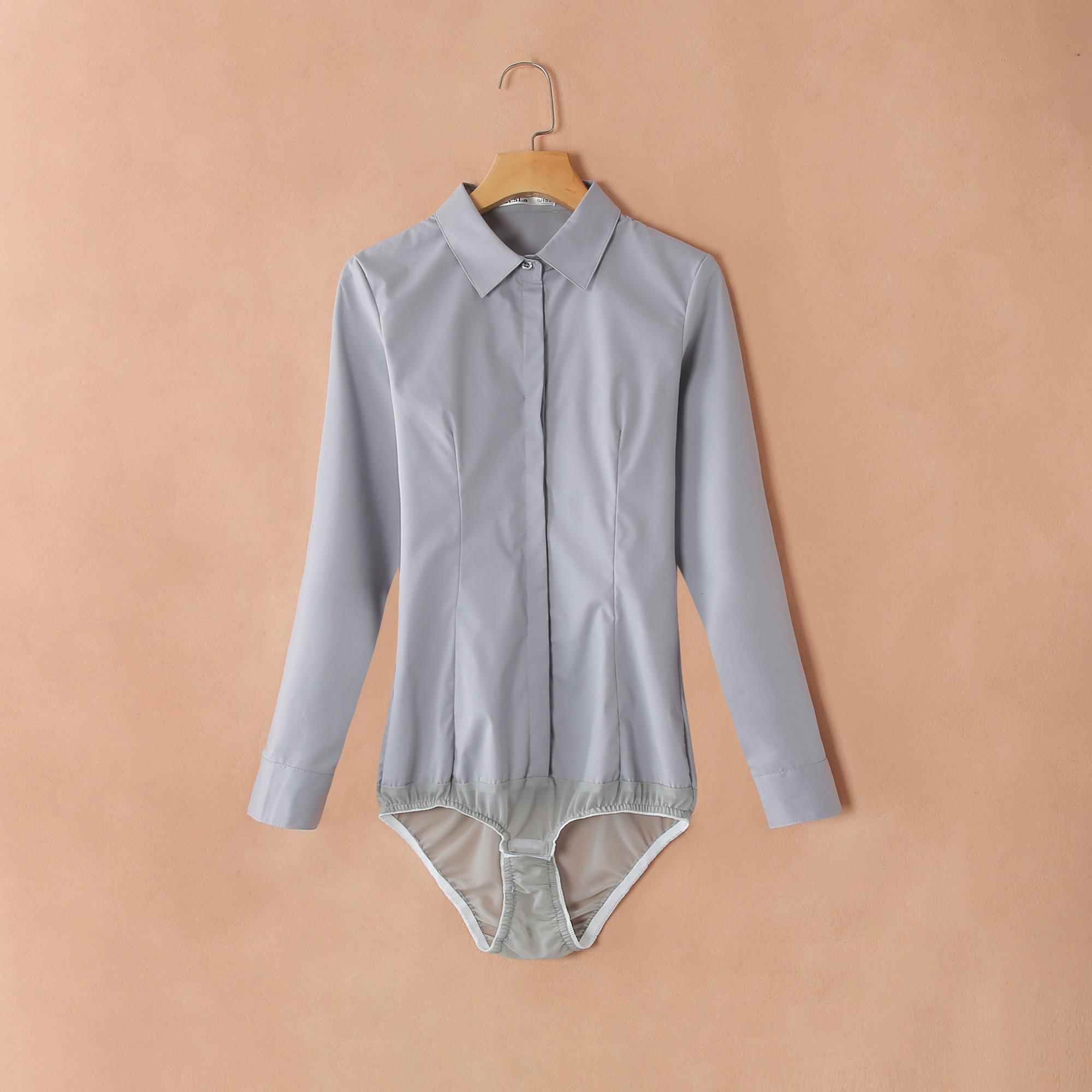 高档新款长袖连连裤体装衬衫短袖女衬衣面试职业工工作服加绒弹力