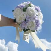 婚礼花束 韩式 婚礼彷真新娘手捧花欧式 香槟白玫瑰婚纱拍照结婚新款