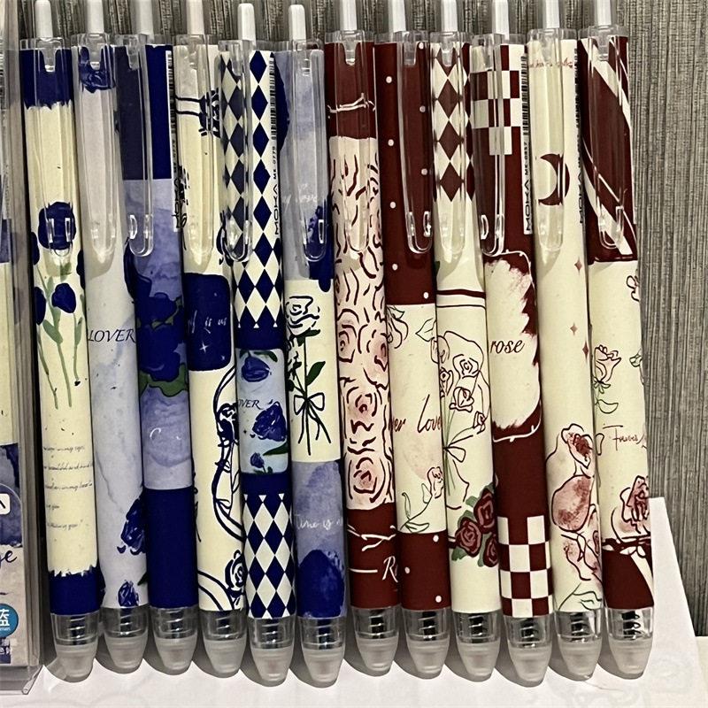 高颜值红玫暖茶蓝玫泡芙少女心浪漫磨磨乐热可擦笔st头学生刷题笔