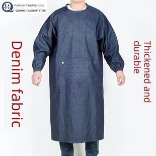 加厚牛仔罩衣加长加肥耐磨倒褂电焊工装卸工作服耐脏倒衣防尘围裙