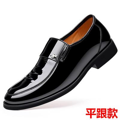 正品春秋男士商务正装皮鞋头真皮内增尖高鞋6cm男鞋漆皮套脚绒加