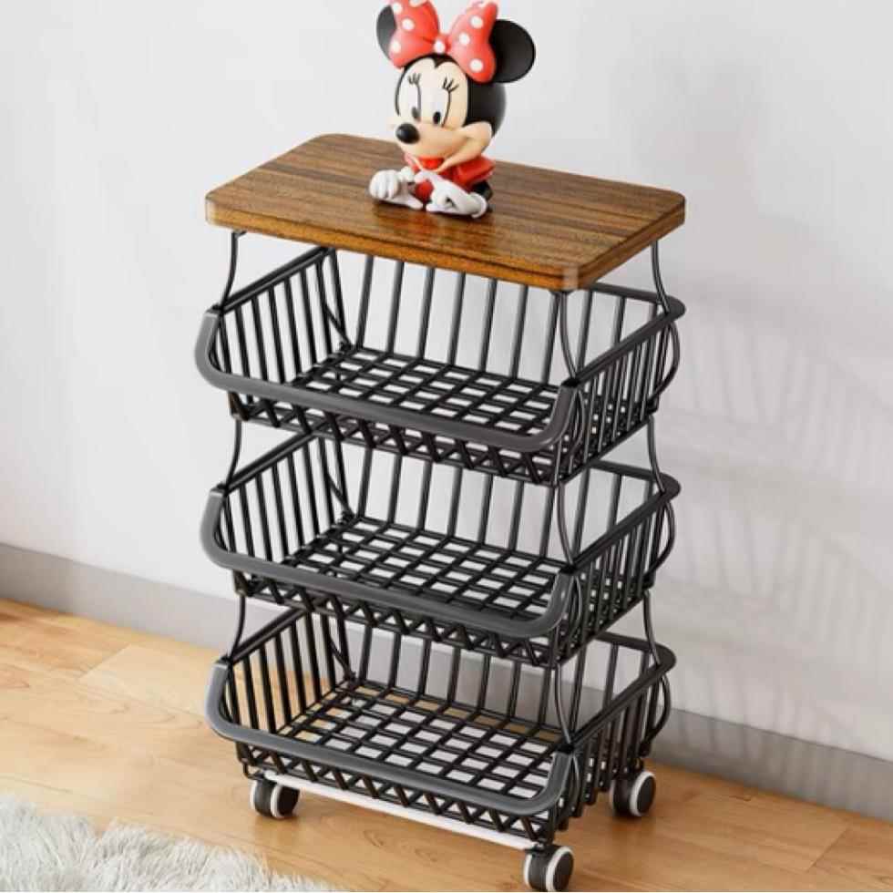 跨境小推车蔬菜置物架家用厨房落地多层水果蔬菜菜篮子收纳置物架