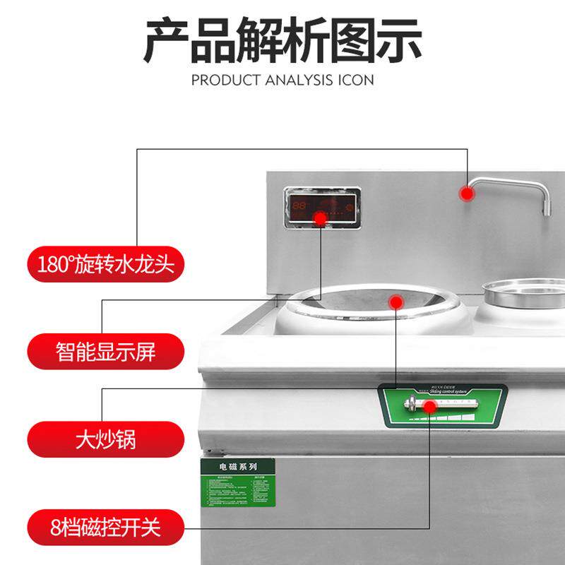 商用电磁灶大型凹面电炒锅灶台双头电炒炉15kw大功率酒店电磁灶